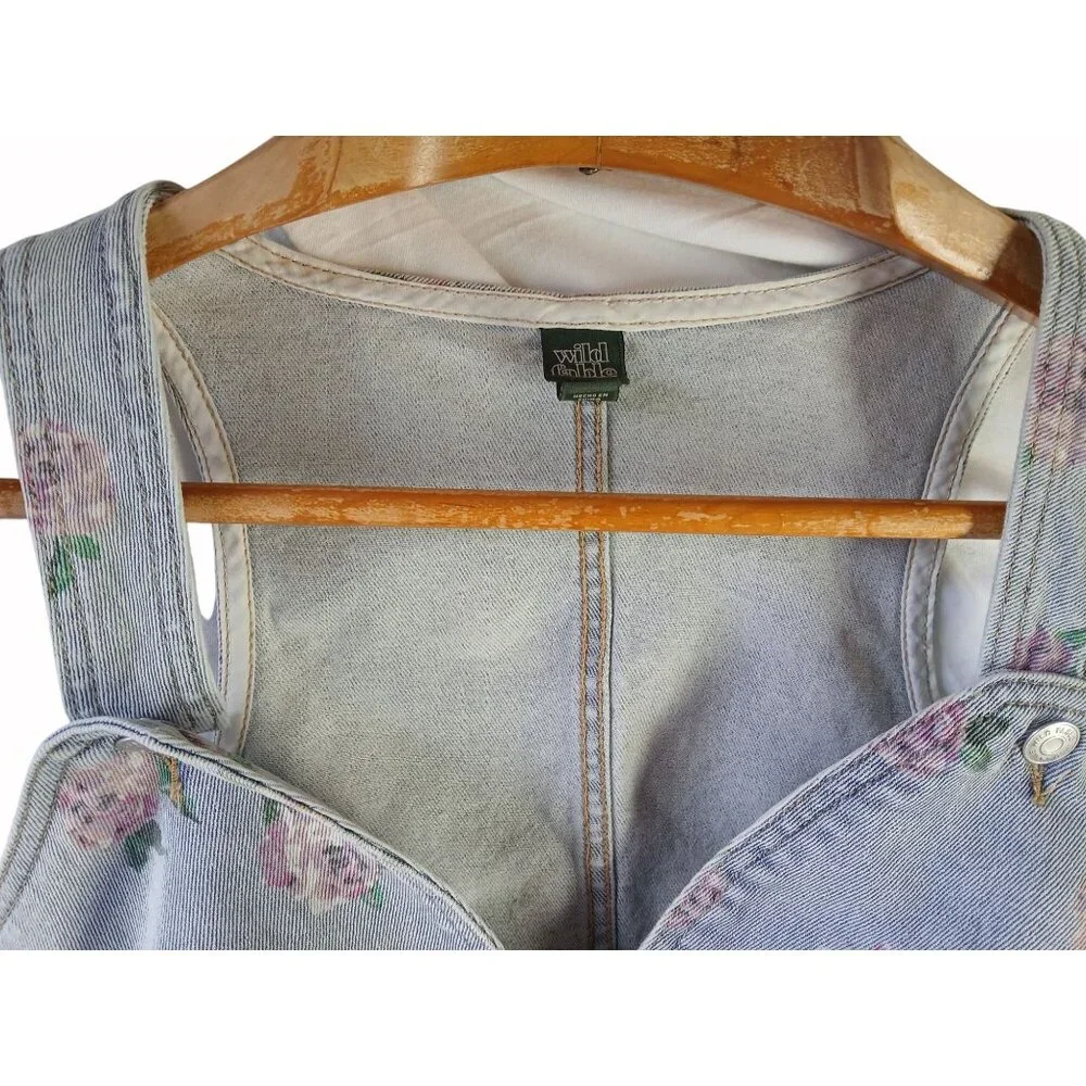 Wild Fable Light Blue Denim Floral Crop Top Size M Vest Side Zip Recycled Boho - Picture 3 of 12
